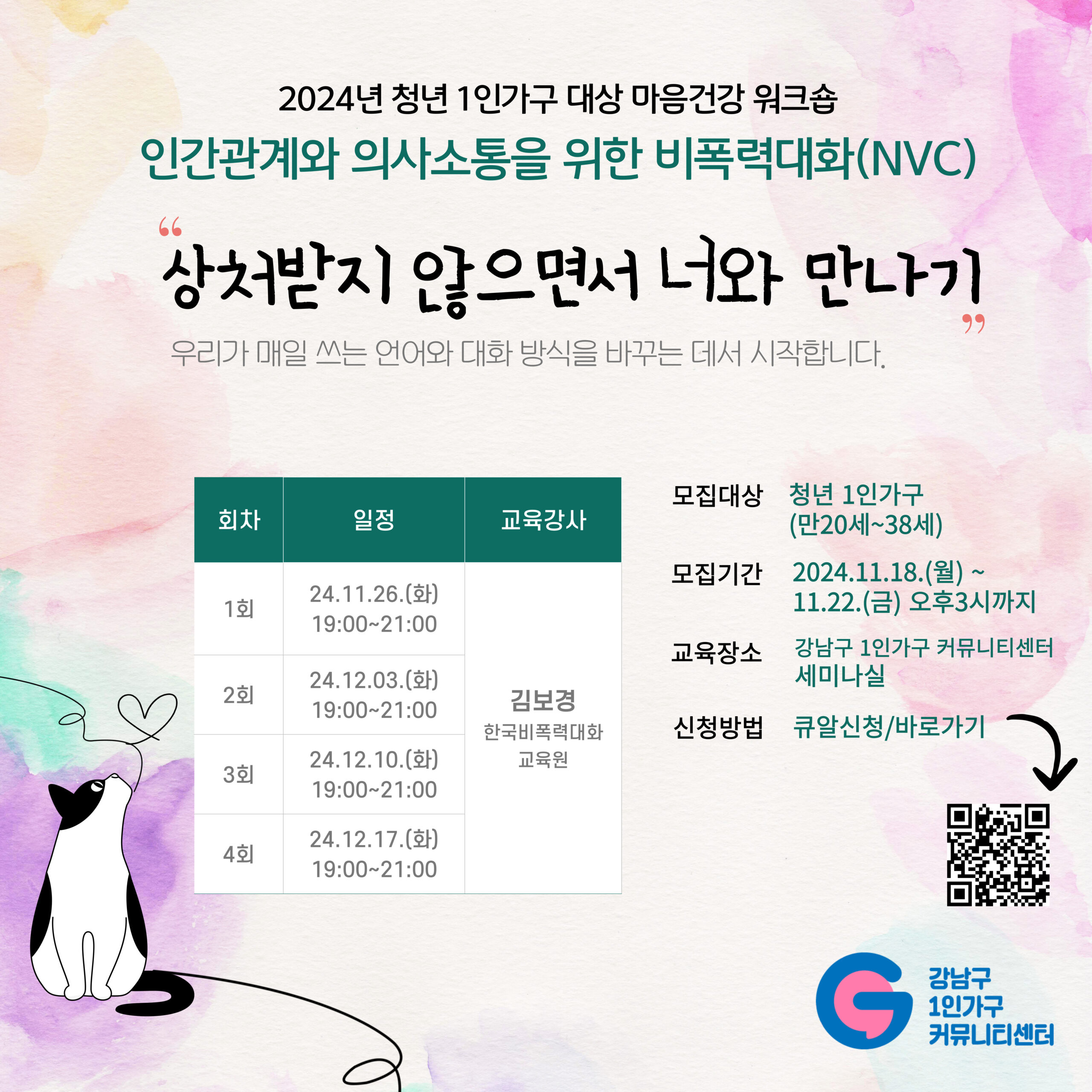 [마음건강워크숍] 청년 1인가구 대상 비폭력대화(NVC) 마음건강 워크숍